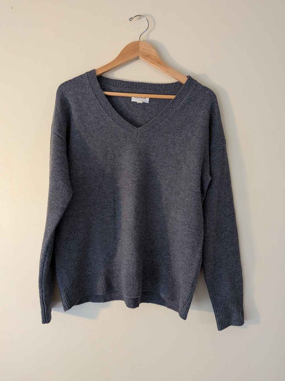 Women's V-Neck Crew Sweater - Charcoal Gray